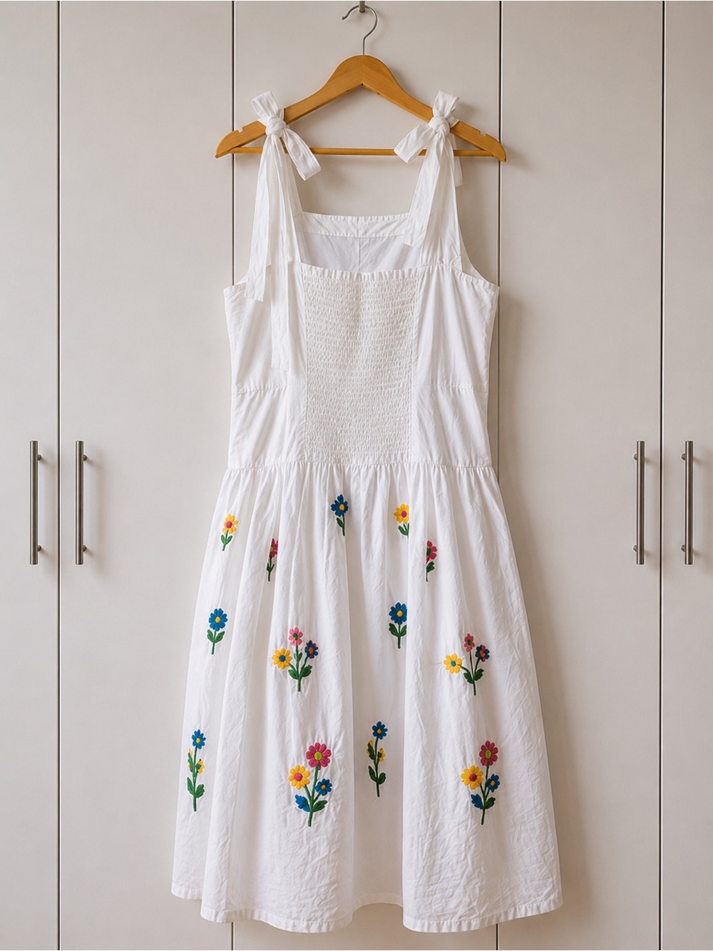White Embroidered Floral Tie-Shoulder Maxi Dress - Picture 3 of 4